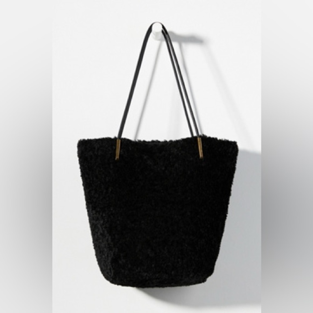 Anthropologie Sherpa Akimbo Black Faux Shearling Tote Bag: Luxe Carryall 💎
